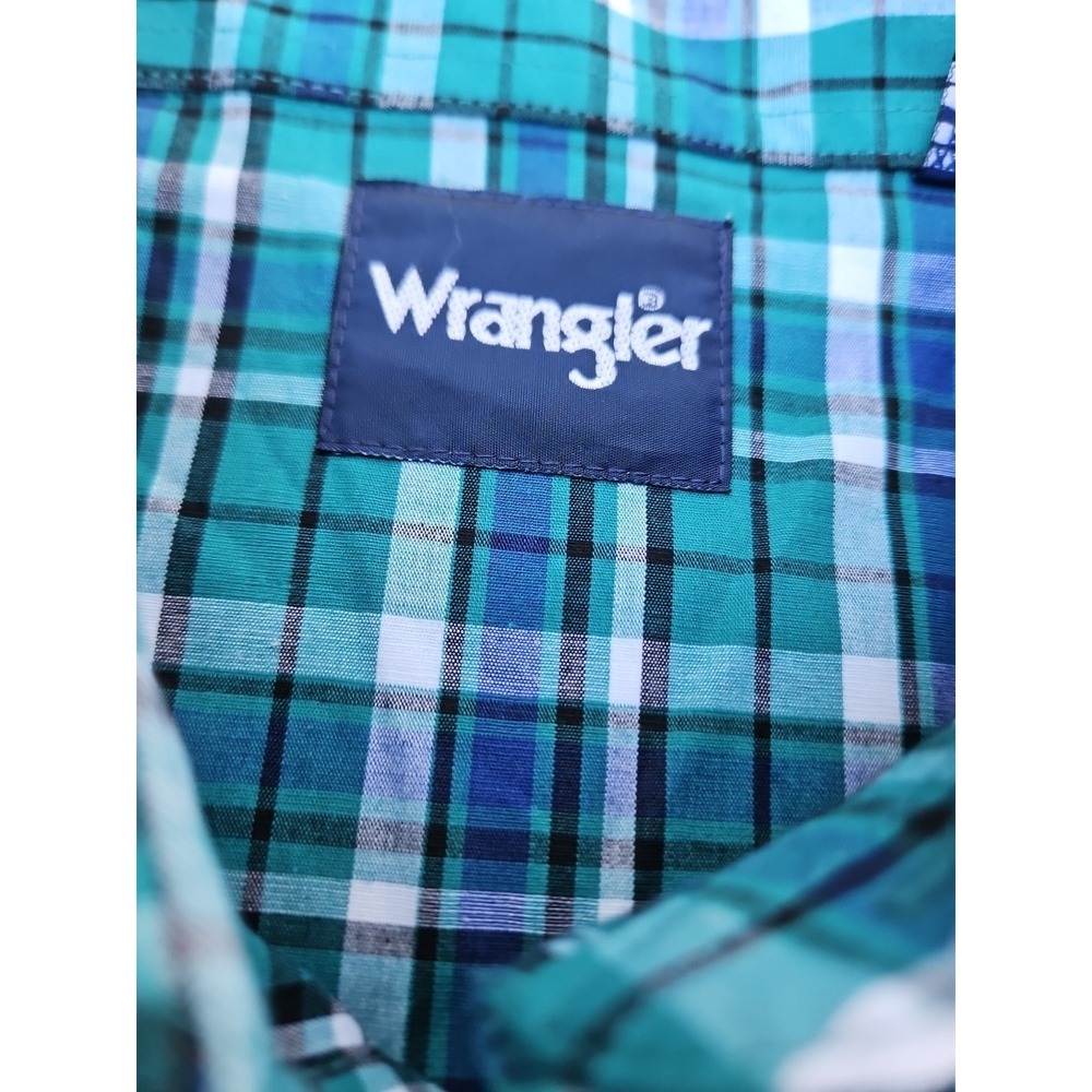 Wrangler Plaid Western‎ Shirt Turquoise Blue Teal Cowboy Pearl Snaps Country XXL